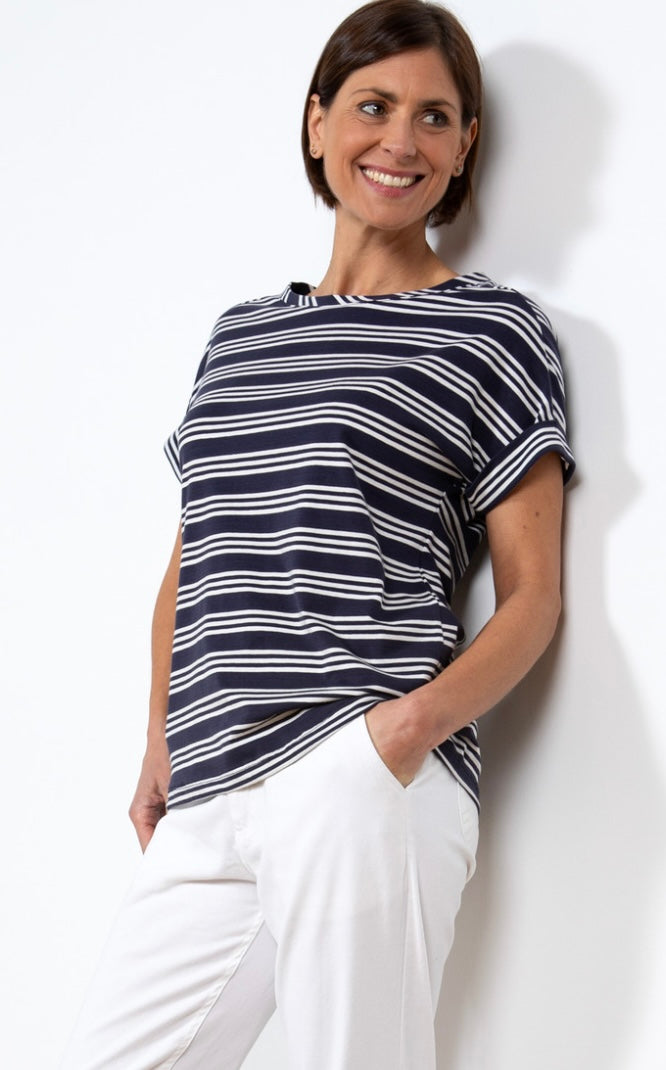 Castaway Cotton T-Shirt - Navy / Ecru Stripe