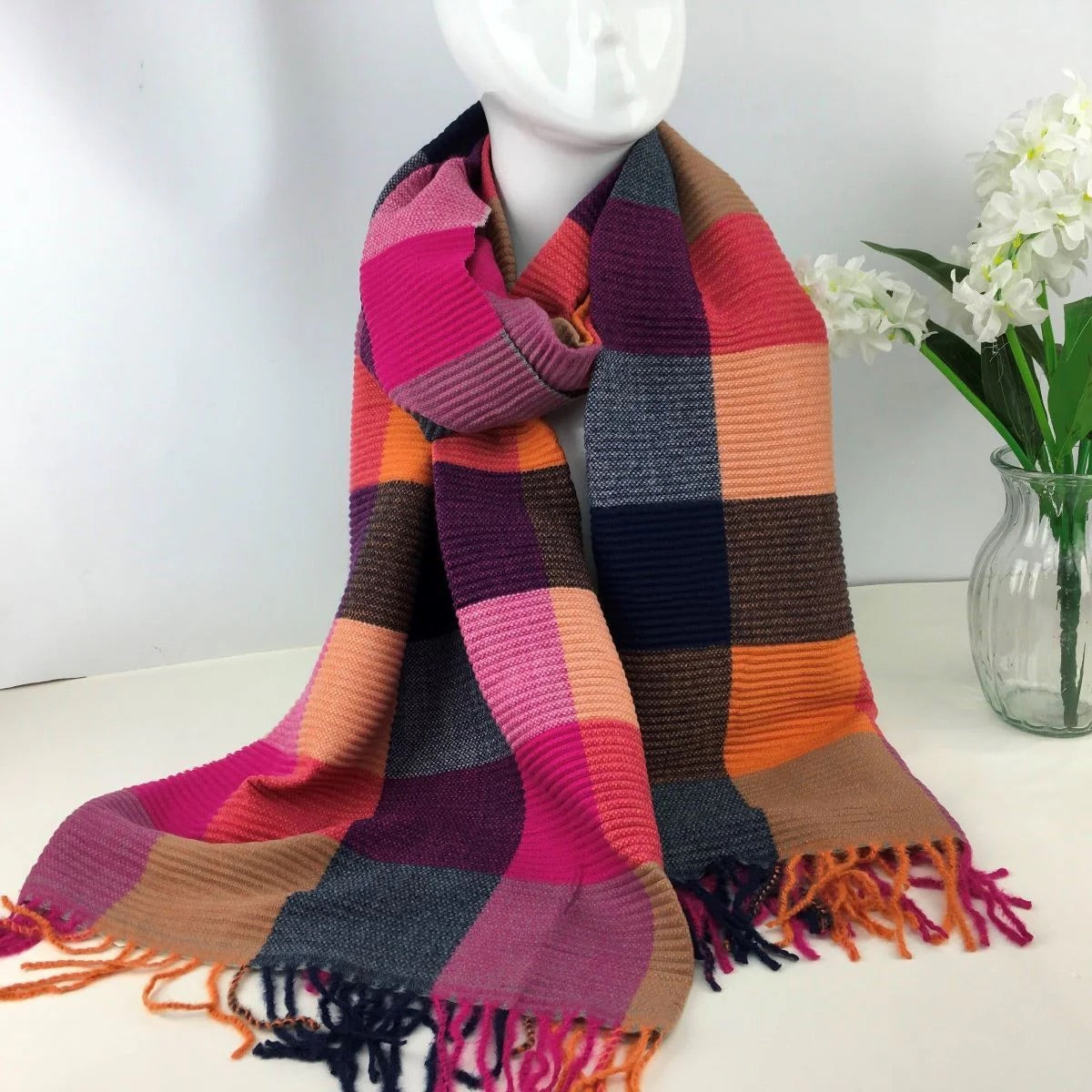 Multi Check Super Soft Ribbed Scarf