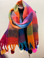 Bold Check Chunky Scarf with Pom Poms