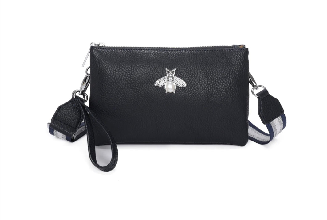 Bee Detail Mini Crossbody Wristlet Bag with Funky Strap