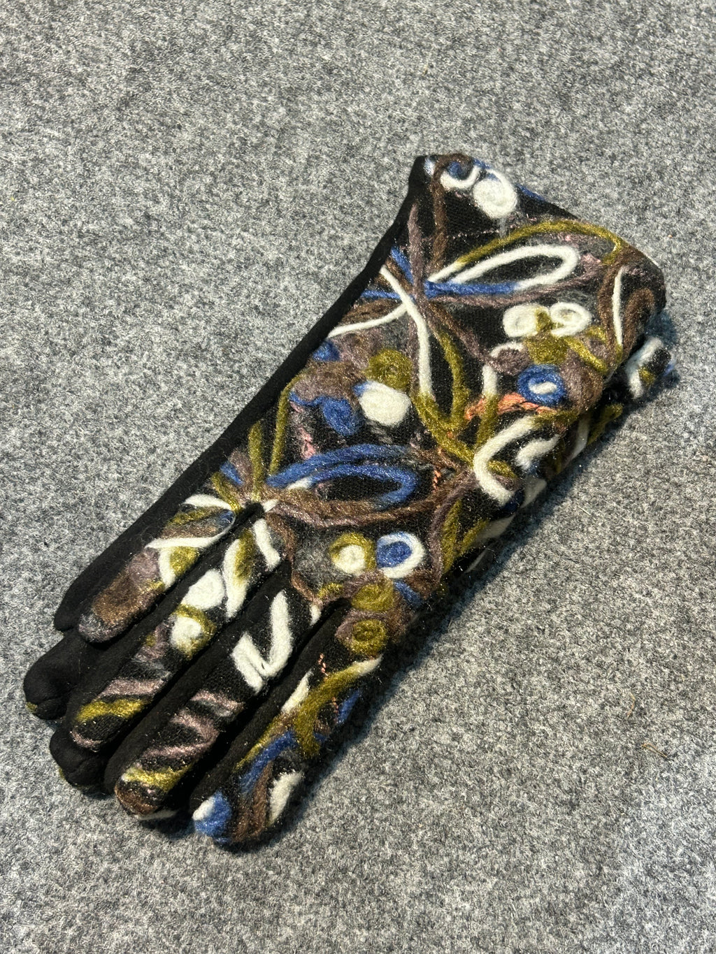 Abstract Floral Design Needle Felted Gloves