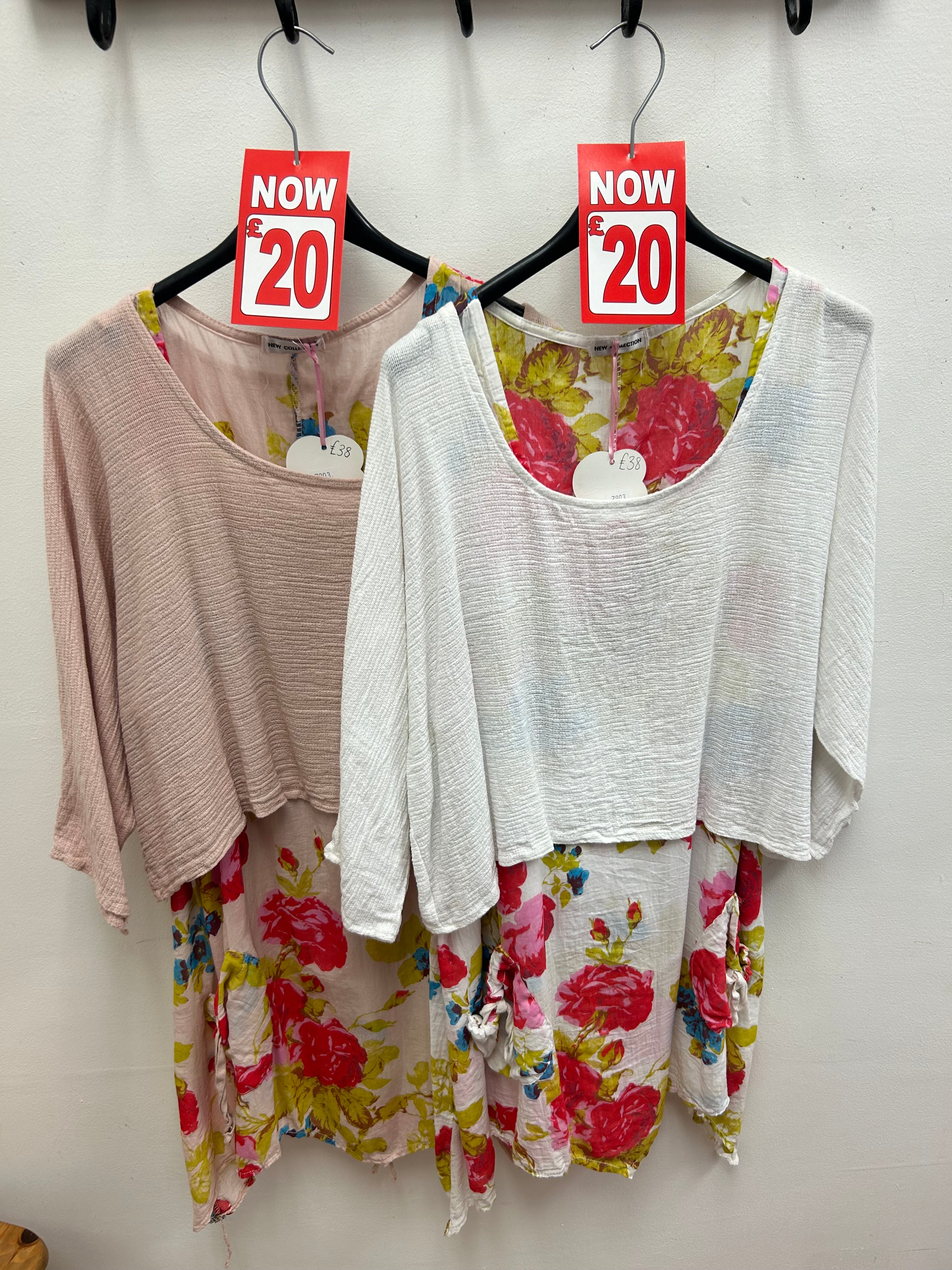 Two Piece Floral Cotton Tunic with Plain OverTop (12-18)