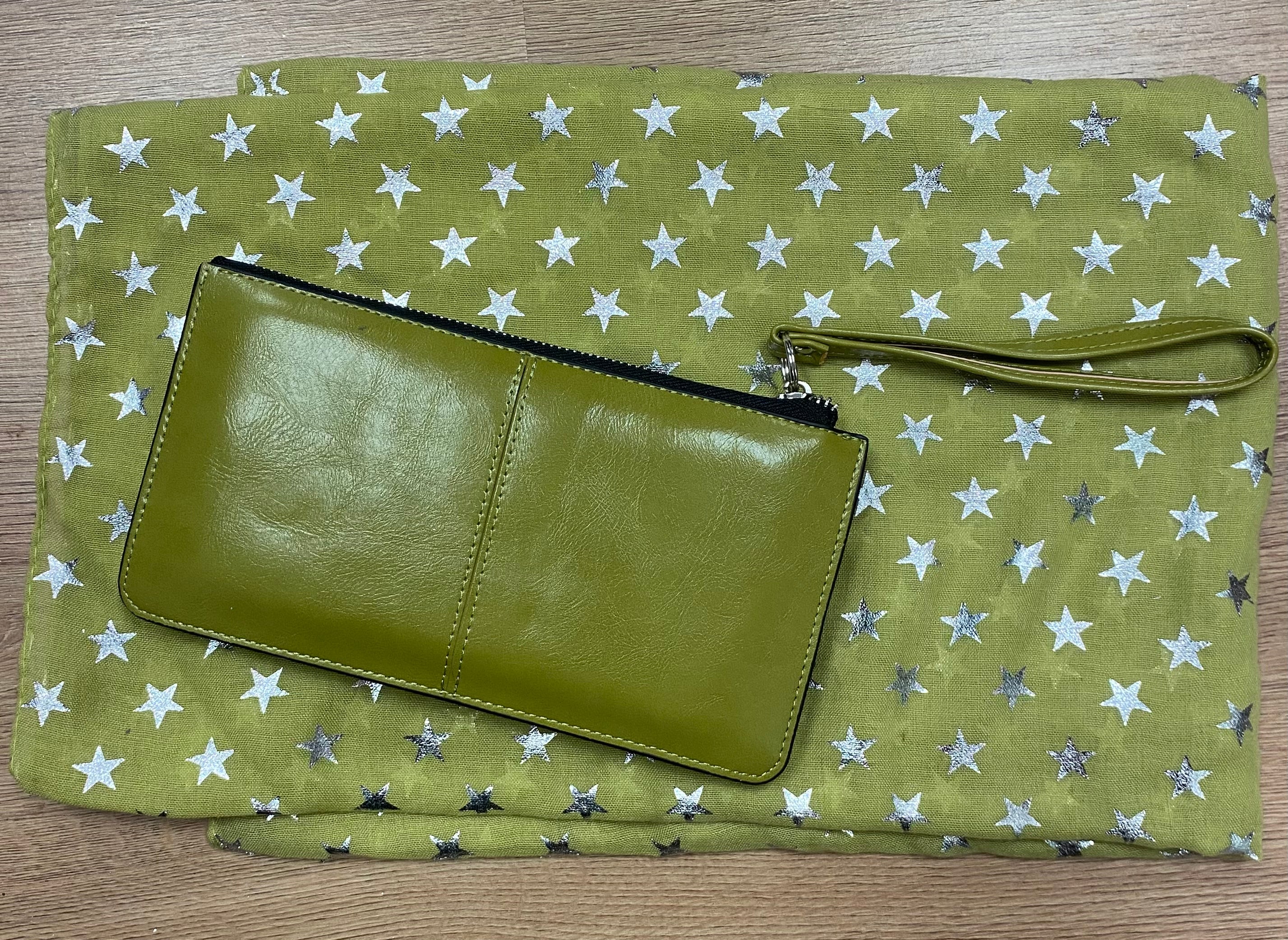 Green Bracelet Purse and Green Silver Foil Star Scarf Gift Set