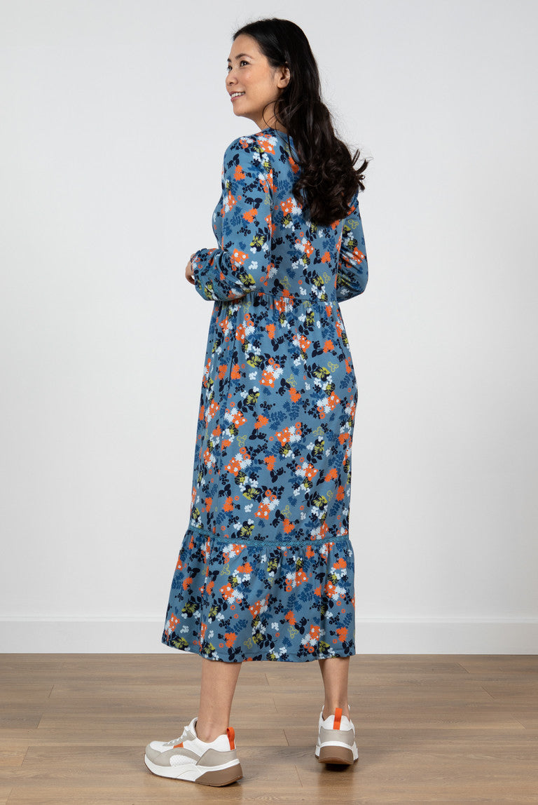 Leafield Dress Folk Floral Print - Soft Blue