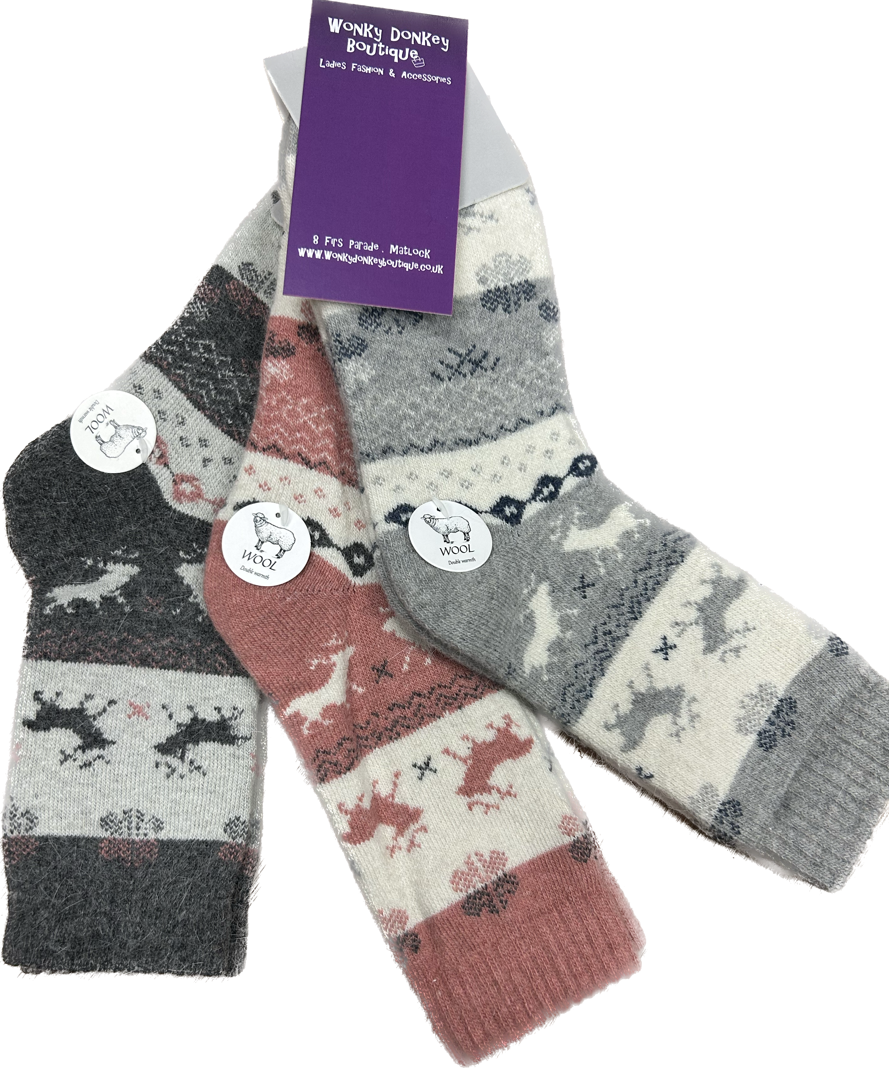 Set of 3 Pairs of Nordic Stag Design Luxury Wool Mix Socks