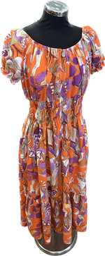 Abstract Floral Maxi Dress with Shirred Detail (12-18)