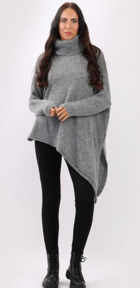 Italian Cowl Neck Asymmetrical Wool Mix Oversized Jumper