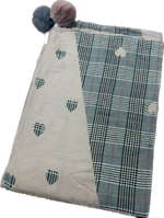 Cashmere Mix Super Soft Check & Heart Pom Pom Scarf