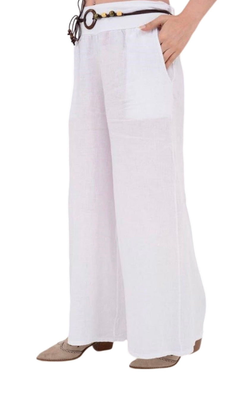 Linen Wide Leg Trousers With Belt