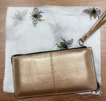 Gold Bracelet Purse and Cream Bee Scarf with Hold Glitter Wings Gift Set