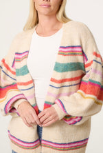 Balloon Sleeve Stripe Knit Cardigan
