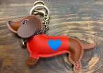Large Sausage Dog Leather Keyring / Bag Charm