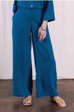 Linen Blend Wide Leg Trouser - Neptune