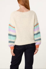 Stripe Sleeve Fluffy Knit Jumper