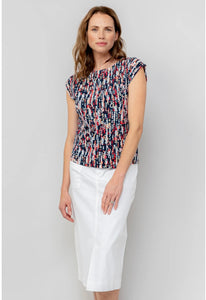Navy Surfside Cotton Jersey Tee - Miriam Print