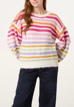 Crew Neck Multi Colour Striped Knit Jumper