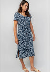Navy Jersey Weekend Midi Dress - Fauna Print