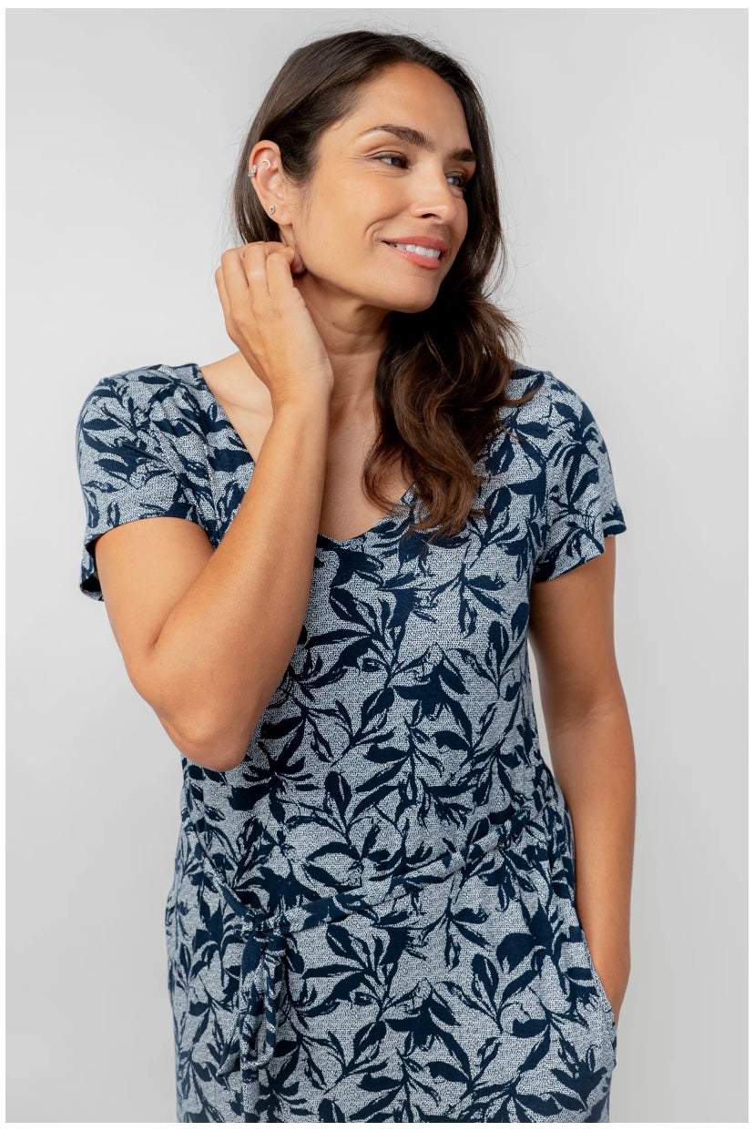 Navy Jersey Weekend Midi Dress - Fauna Print