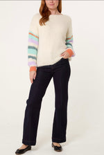 Stripe Sleeve Fluffy Knit Jumper