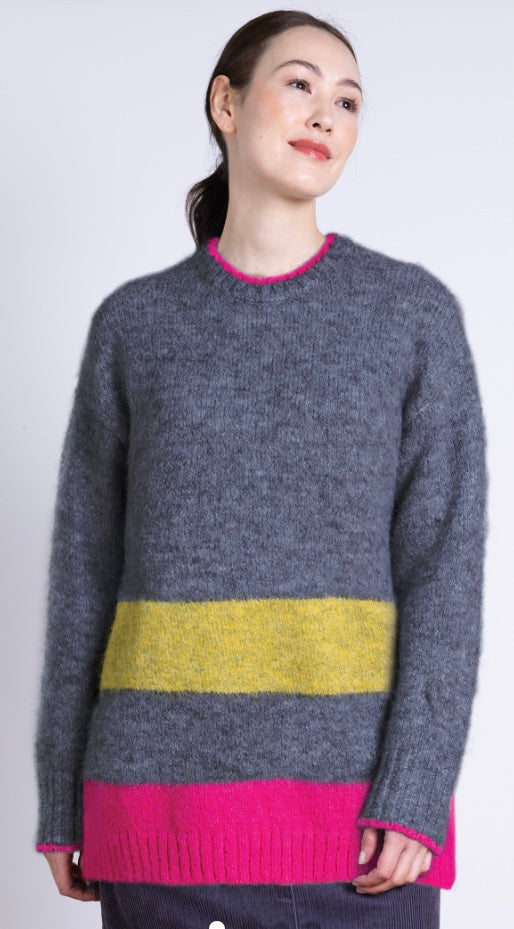 Recycled Wool Mix Block Stripe Longline Jumper