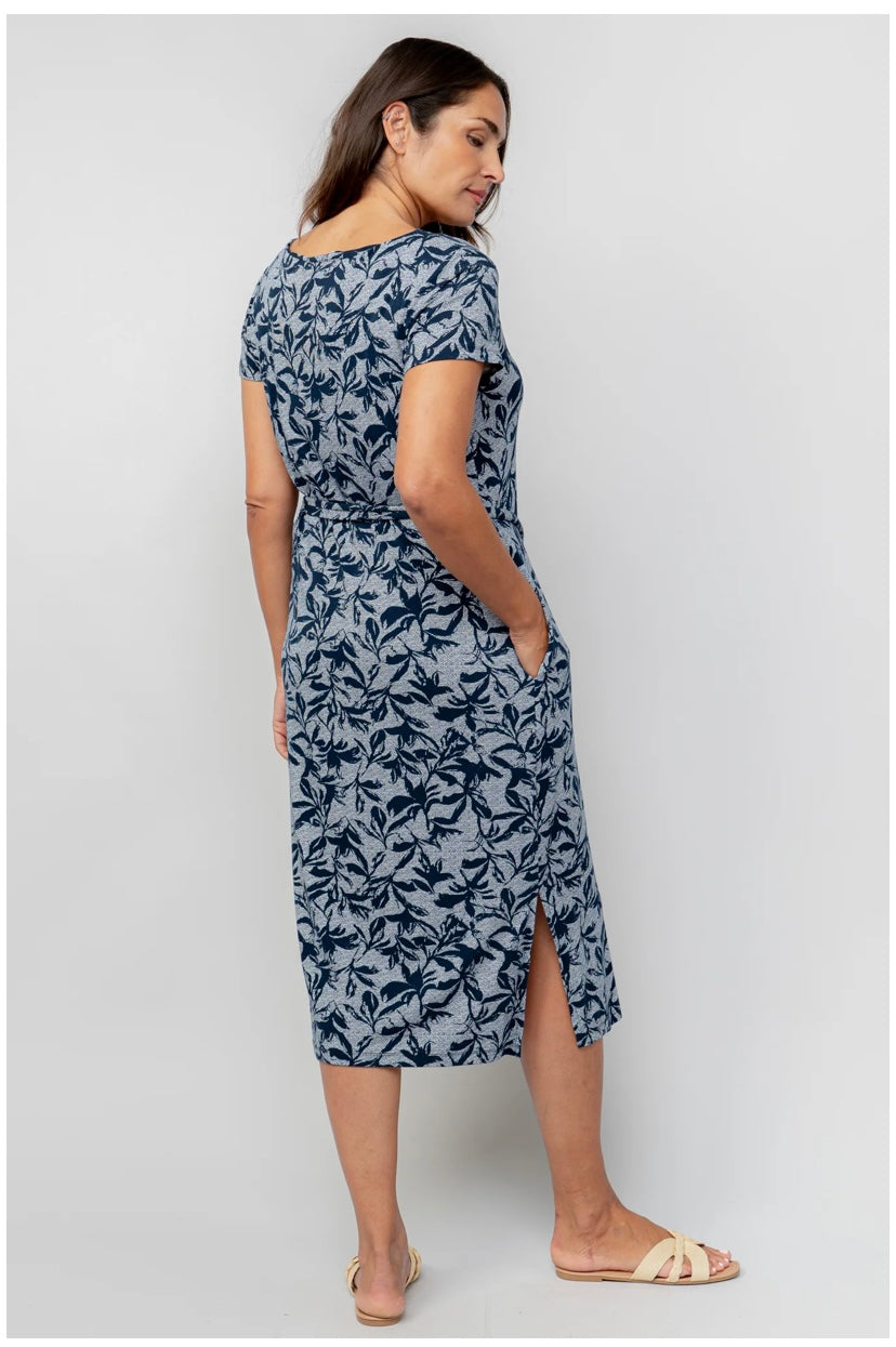 Navy Jersey Weekend Midi Dress - Fauna Print