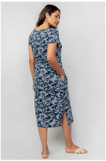 Navy Jersey Weekend Midi Dress - Fauna Print