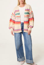 Balloon Sleeve Stripe Knit Cardigan