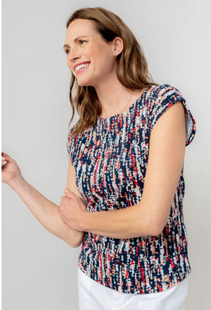 Navy Surfside Cotton Jersey Tee - Miriam Print