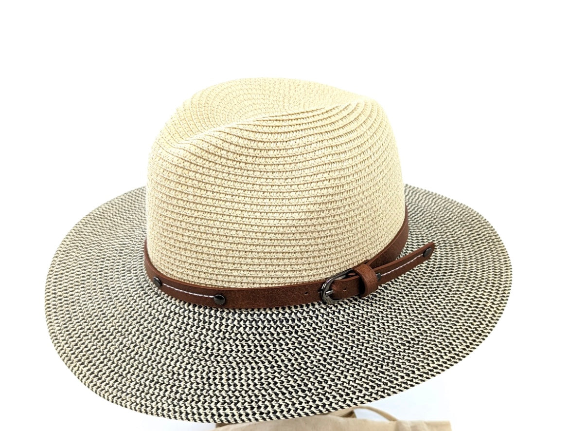 Panama Style Two Tone Foldable Hat with Belt Detail