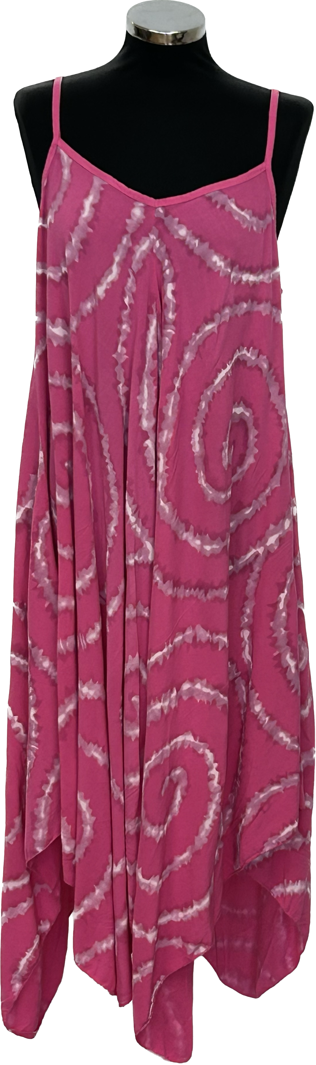 Classic Handkerchief Style Maxi Dress in Fuschia Abstract Circle Design