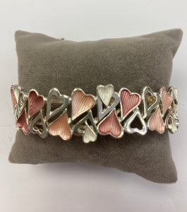 Enamel Style Bracelet with Heart Design - Pink