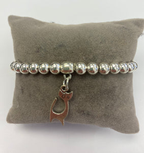 Silver Coloured Bracelet with Cat Charm