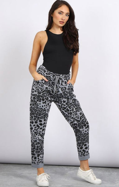 Leopard Print High Waisted Trousers | Blue Vanilla | SilkFred