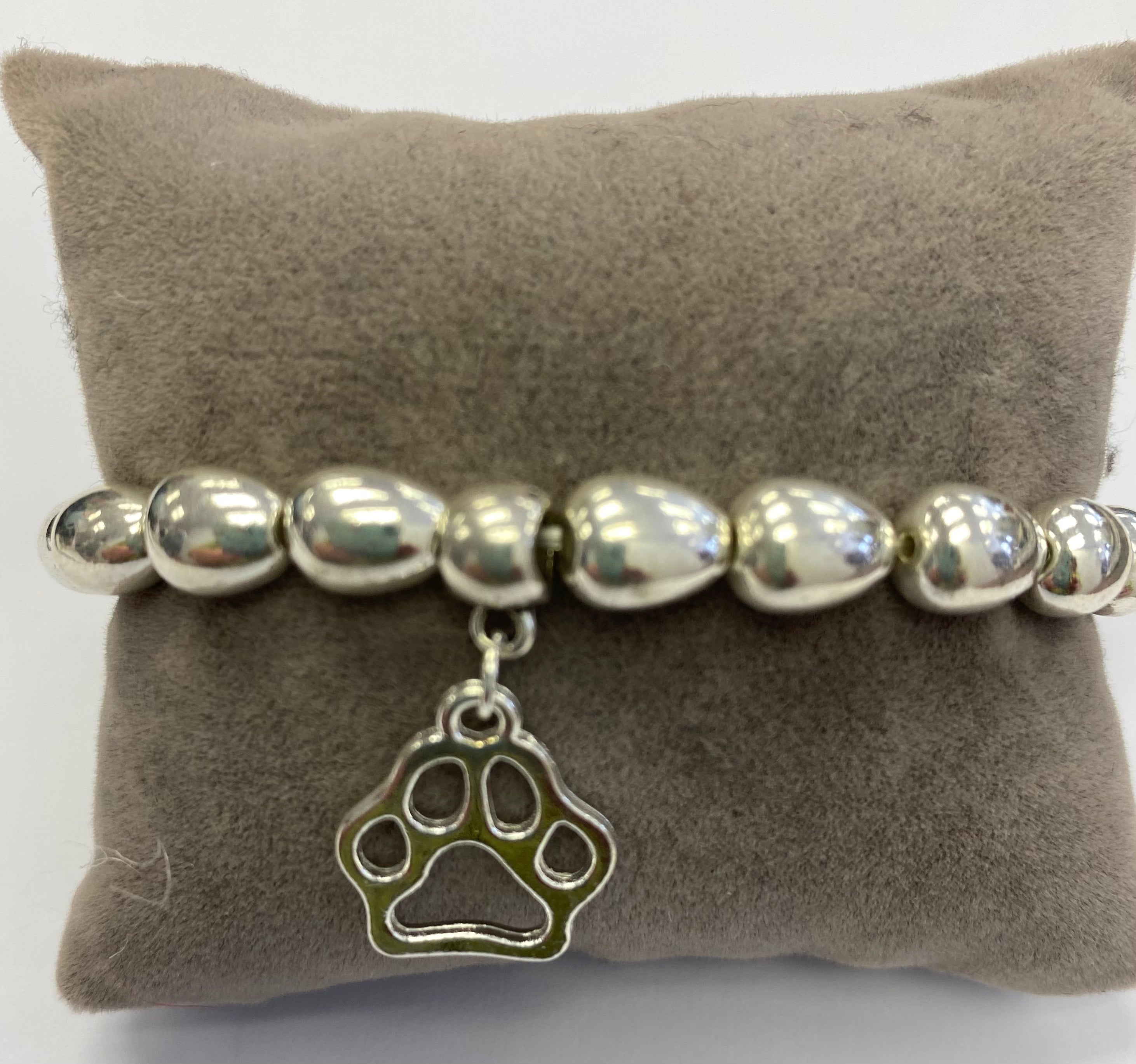 Silver Coloured Chunky Bracelet with Paw Charm