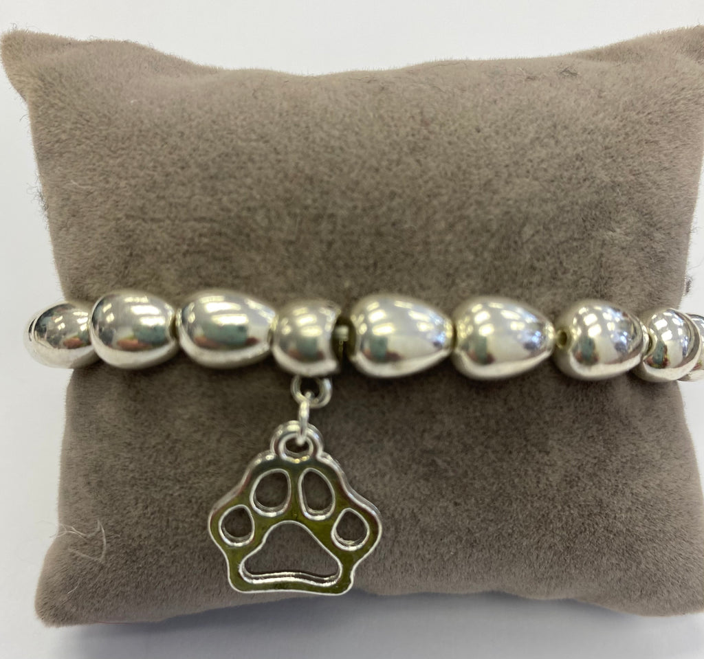 Silver Coloured Chunky Bracelet with Paw Charm