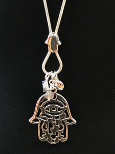 Long Hamsa Hand Silver Plated Necklace