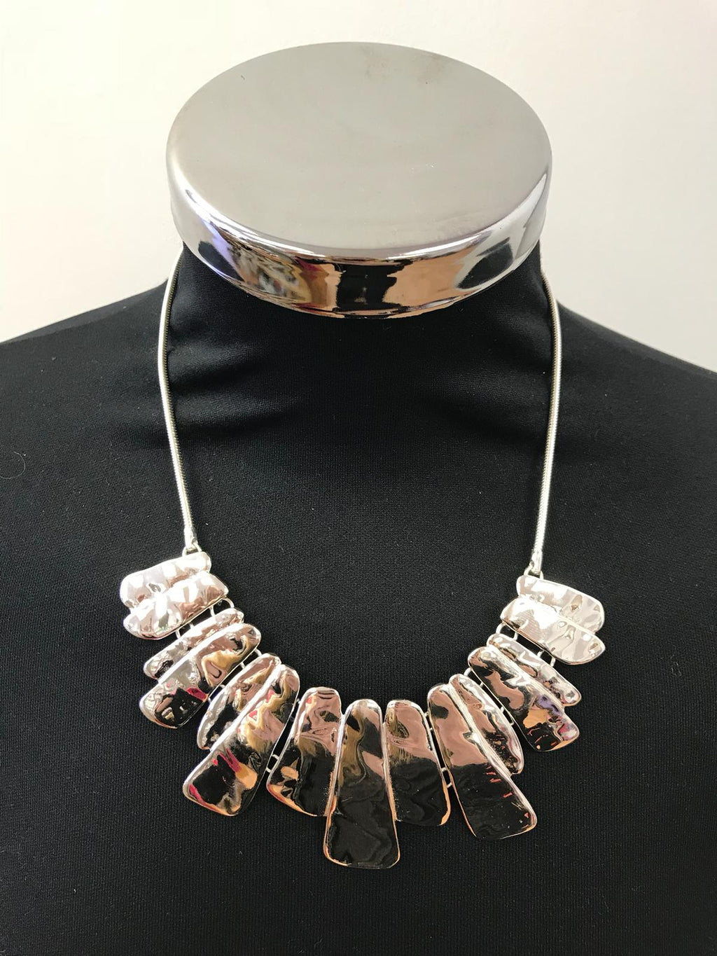 Statement Hammered Style Silver Plated Necklace
