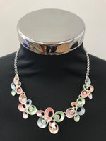 Enameled Style Necklace and Earrings Set with Pastel Coloured Flowers