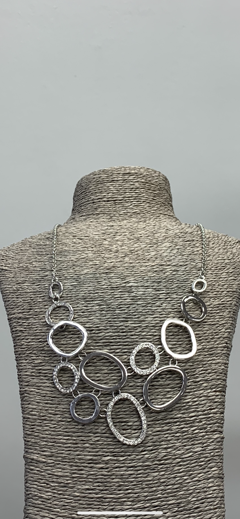 Loop Necklace with Silver Diamanté Matt & Metallic Circles