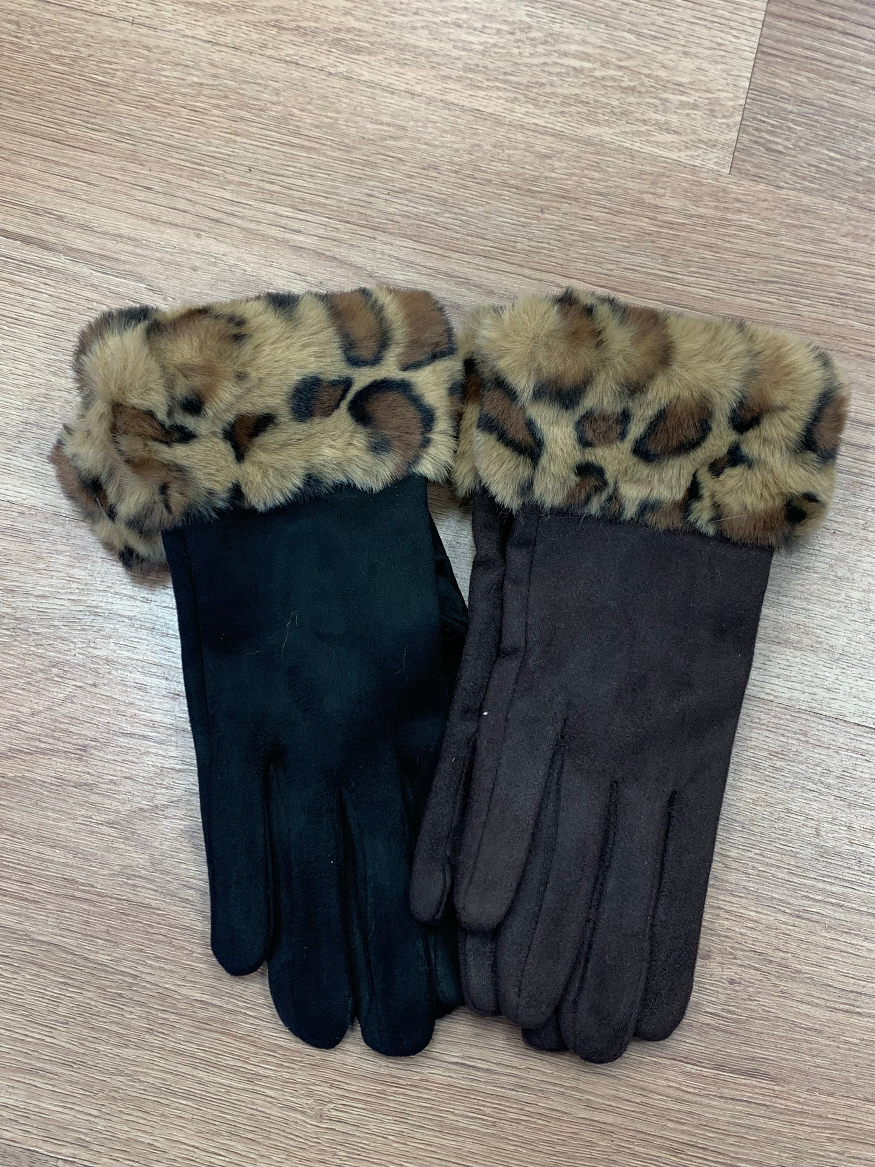 Fluffy Faux Fur Leopard Print Gloves