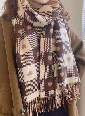 Heart Check Detail Cashmere Blend Soft Scarf