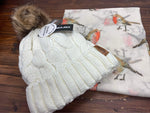 Cream Pom Pom Hat & Robin Scarf Set