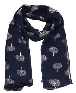 Navy Tree of Life Silver Mulberry Tree Scarf