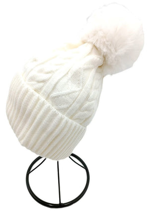 Faux Fur Pom Pom Fleece Lined Hat