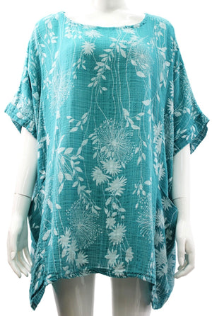 Dandelion Print Cotton Top with Side Pockets