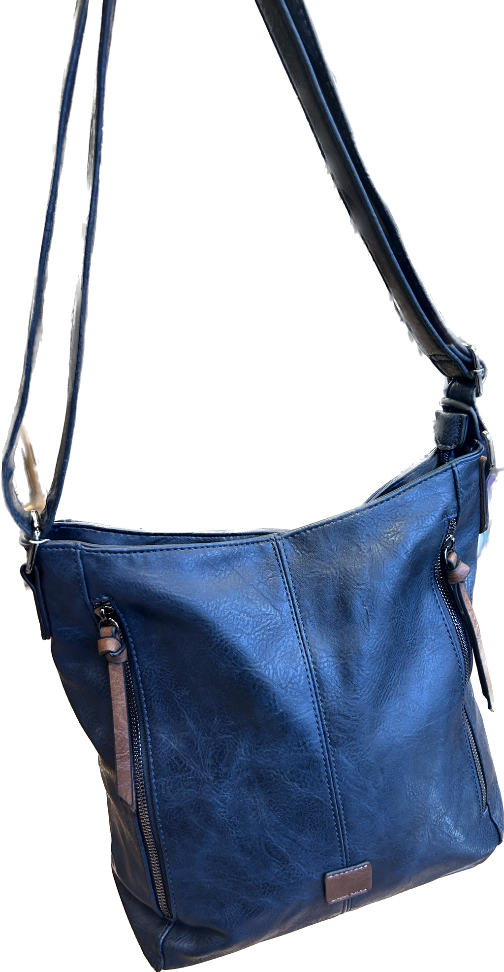 Crossbody Bag in Navy with Tan Accents & Zips