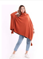 Oversized Cowl Neck Poncho Jumper with Tassels