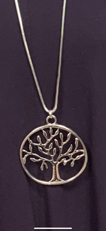 Large Silver Tree of Life Long Pendant Necklace