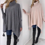 Oversized Cowl Neck Poncho Jumper with Tassels