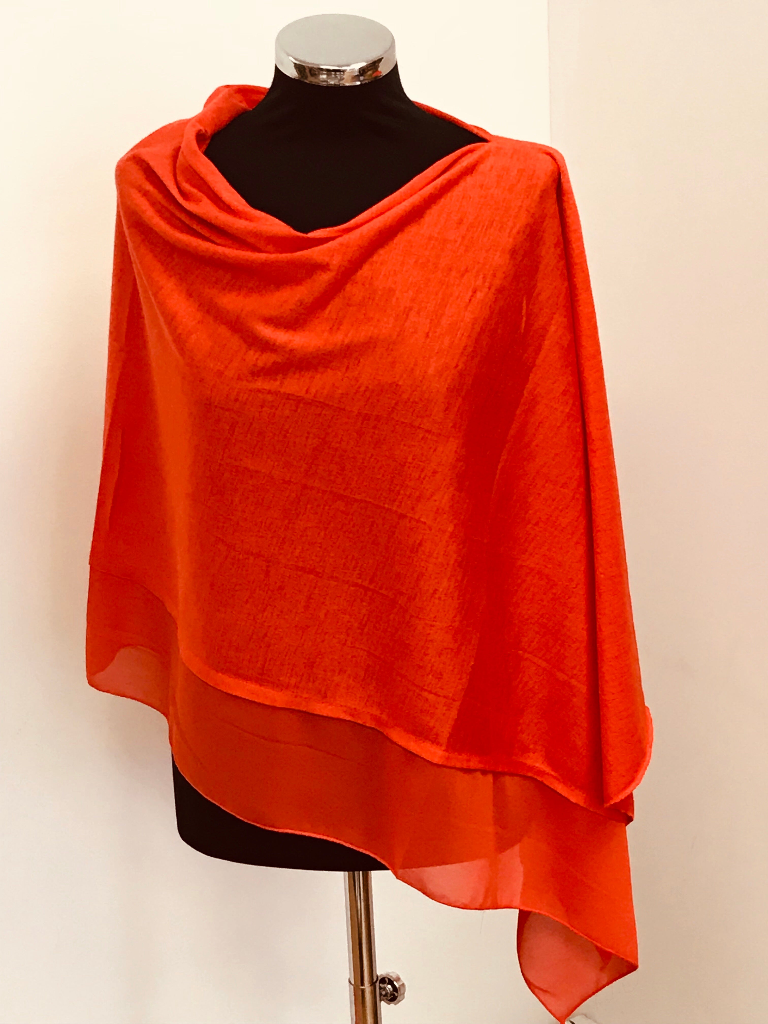 Orange Lightweight Wool Blend Poncho